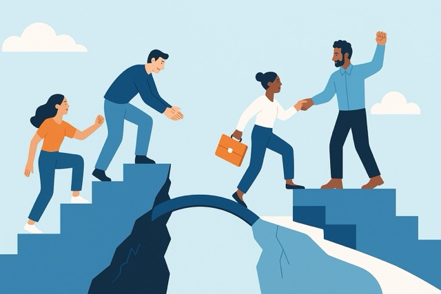 Individuals overcoming obstacles symbolizing resilience and personal growth