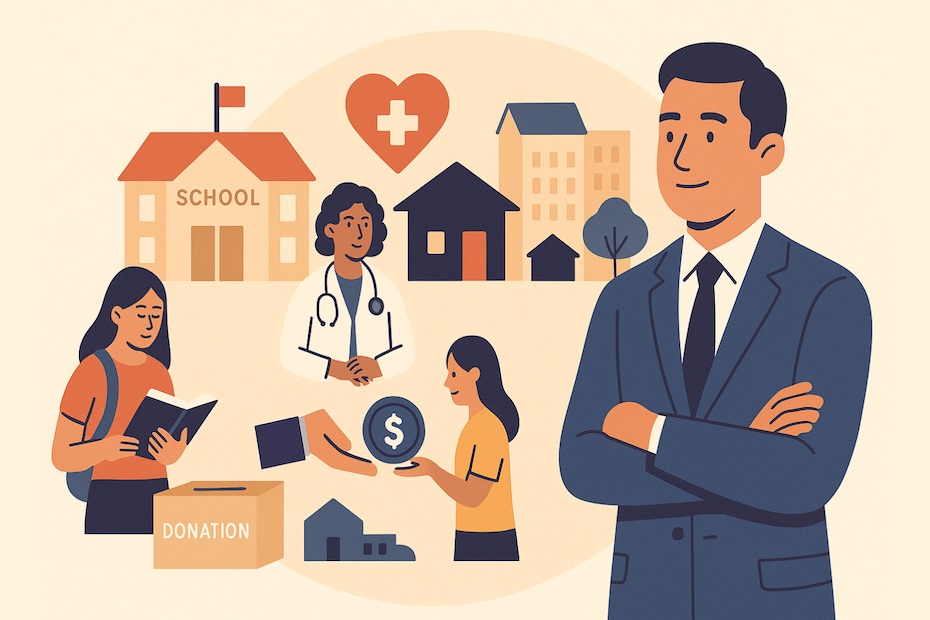 A leader overseeing philanthropic projects with community and business elements.