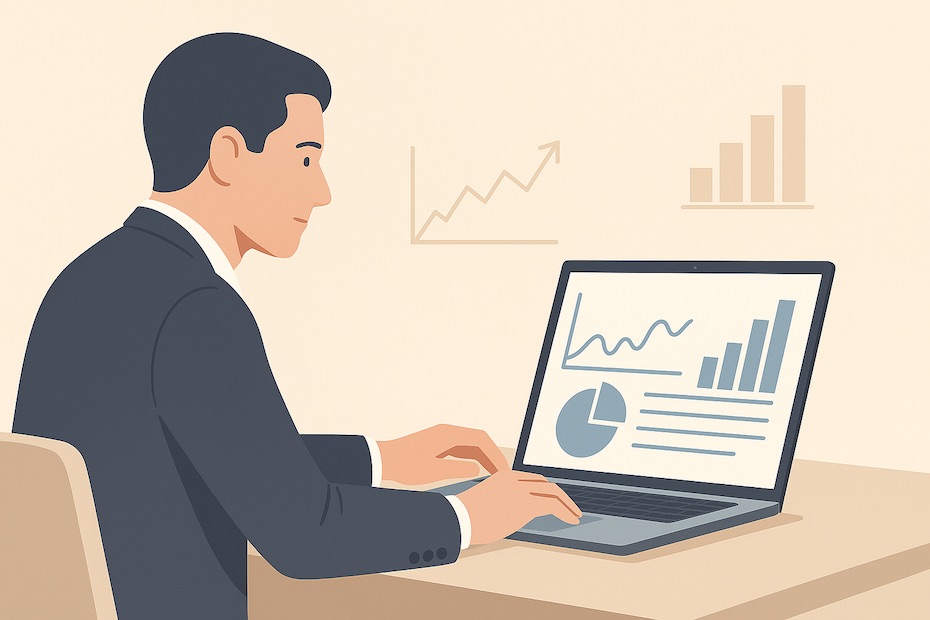 A professional analyzing financial graphs and charts on a laptop, symbolizing opportunity emerging during economic uncertainty.
