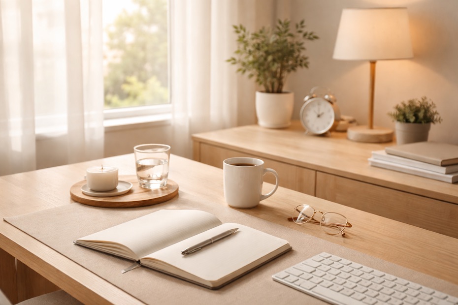 Minimal executive morning routine focused on calm breathing, posture, and intention setting