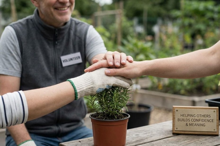 Person volunteering and helping someone while building personal growth and confidence