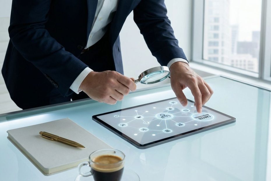 Professional reviewing a relationship map on a laptop to understand social capital and network value