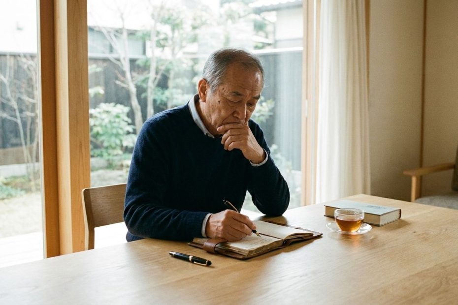 Person reflecting while writing a meaningful life story that could redefine their legacy