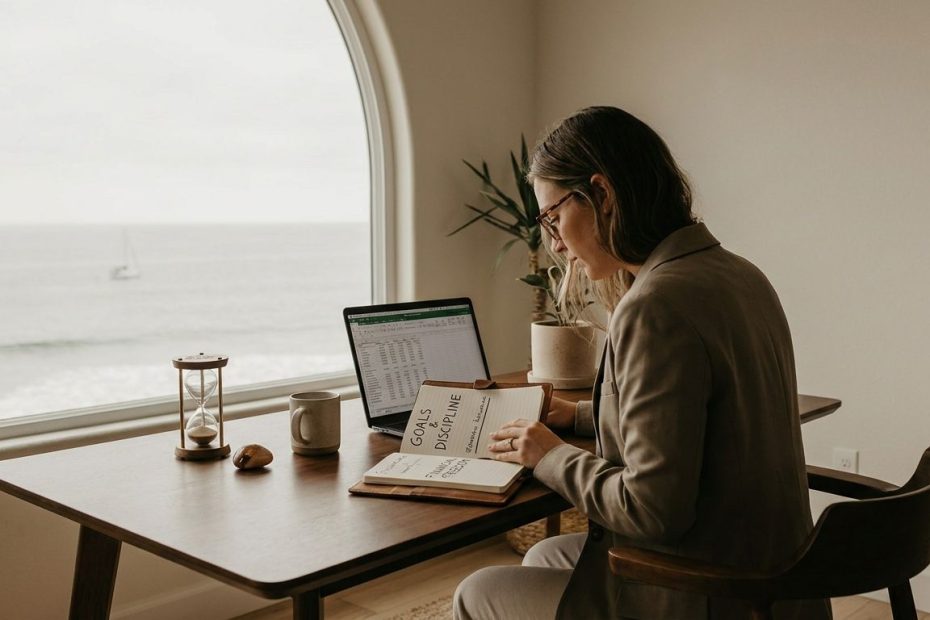 Person planning finances and goals at a desk to build the American Dream through discipline